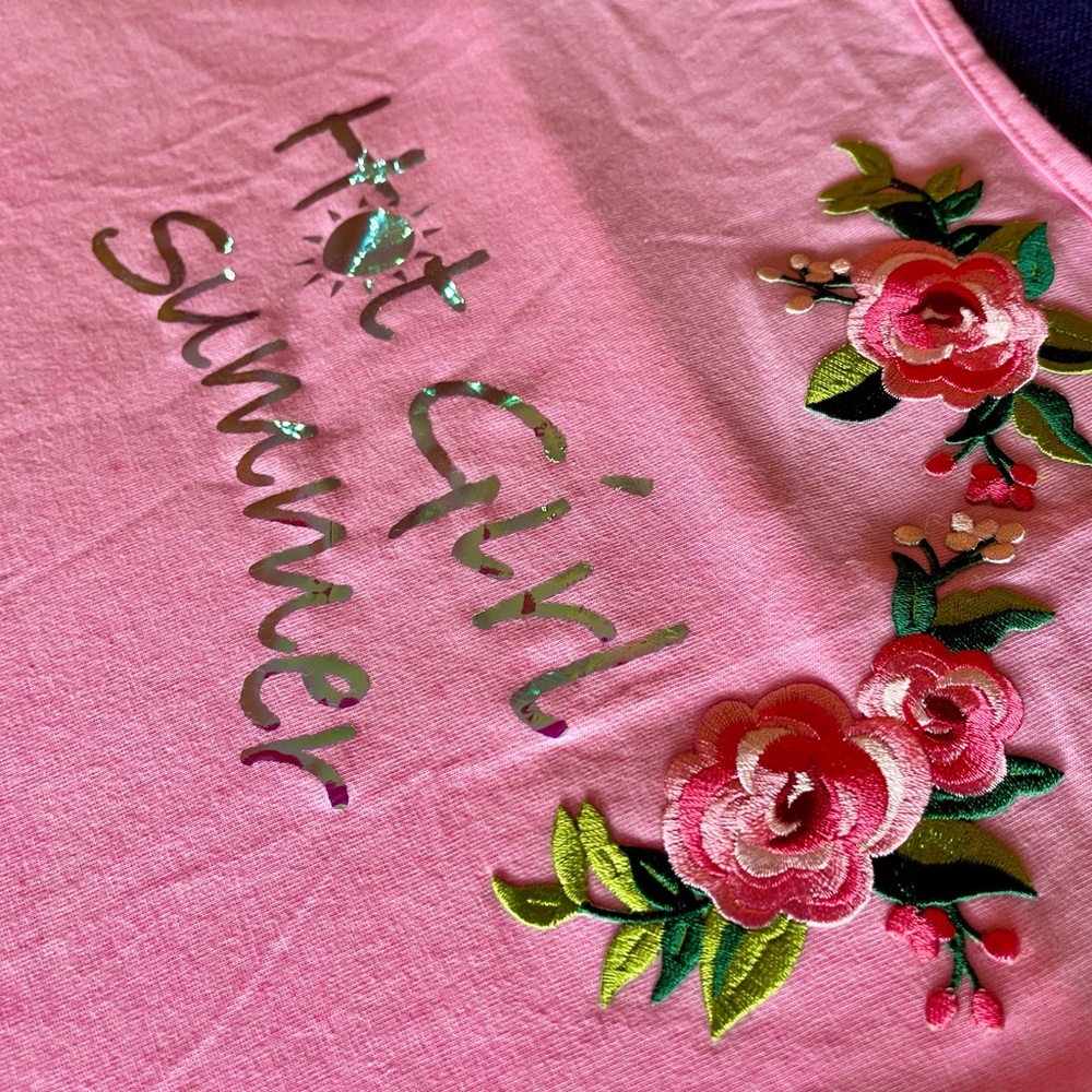 Pink Hot Girl Summer Floral Embroidered Crop Tank Top